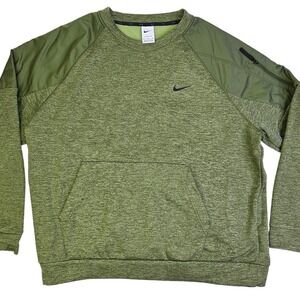 Nike Therma-FIT Mens XXL Olive Green Crewneck Sweatshirt Utility Pocket Pullover